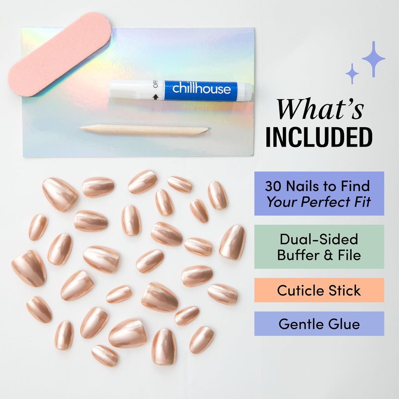 Chillhouse - Chill Tips, Press on Nails Kit - Raise a Glass (Oval) - 30 Nail Shapes & Sizes - Up to 2 Weeks of Wear - Customizable Fit - Reusable - Latina Founded & Women Owned - Beauty & Self Care