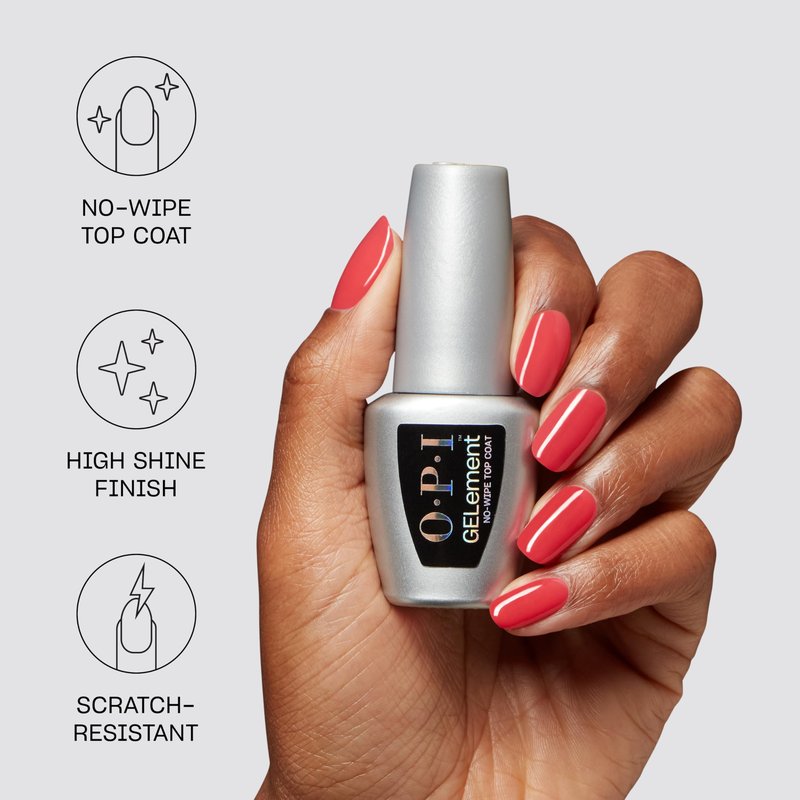 OPI GELement No-Wipe Top Coat | LED Cure Gel Nail Polish | DIY Salon Quality Gel Manicure | Vegan Formula, Durable Wear with High Shine Finish | 0.3 Fl Oz.