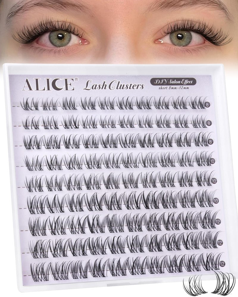 ALICE Natural Short Lash Clusters Invisible Band Wispy Eyelash Clusters 8-12mm Cluster Eyelash Extensions Lash Extensions DIY Individual Lashes