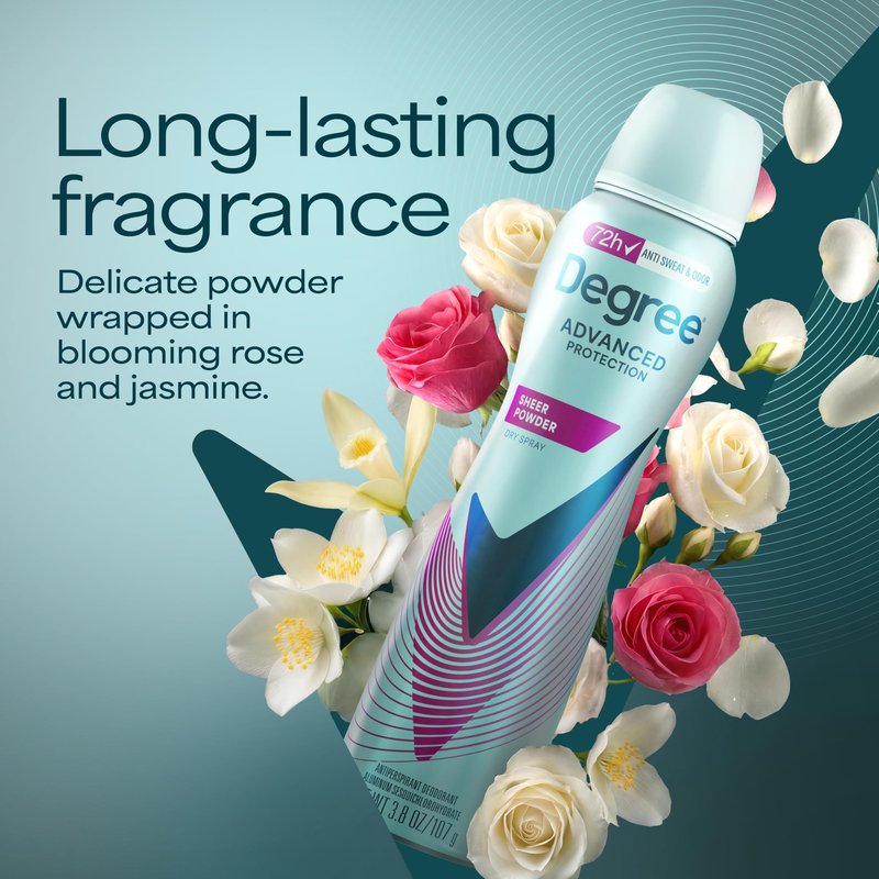 Degree Antiperspirant Deodorant Dry Spray Sheer Powder 72-Hour Sweat and Odor Protection Deodorant Spray For Women With Body Heat Activated Technology 3.8 oz
