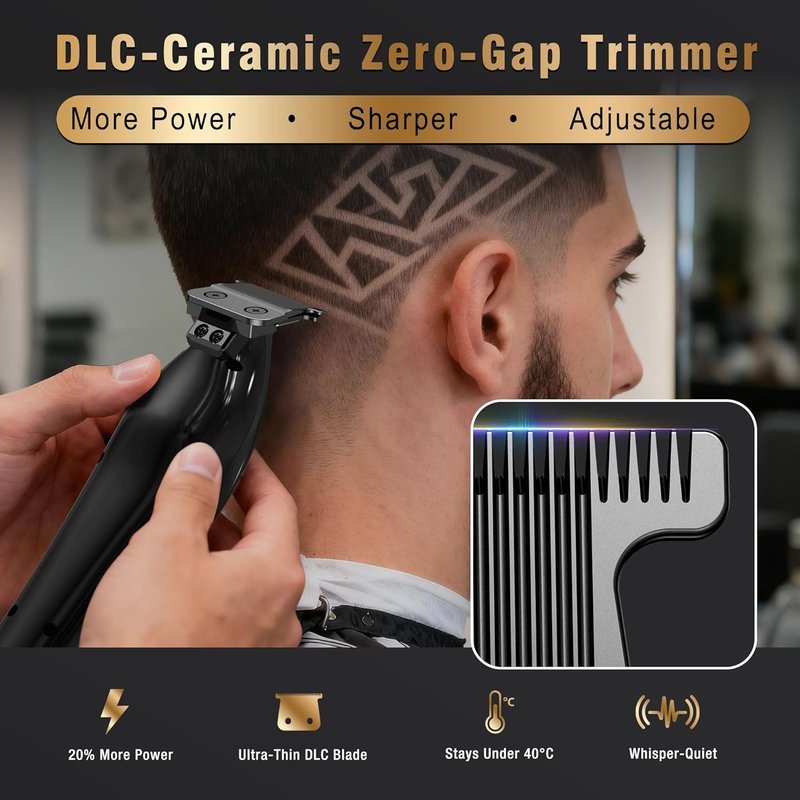 Phantom Professional Hair Clippers - Cordless Barber Trimmer Set with 13000 RPM DLC Blades | Zero-Gap for Fades & Blends