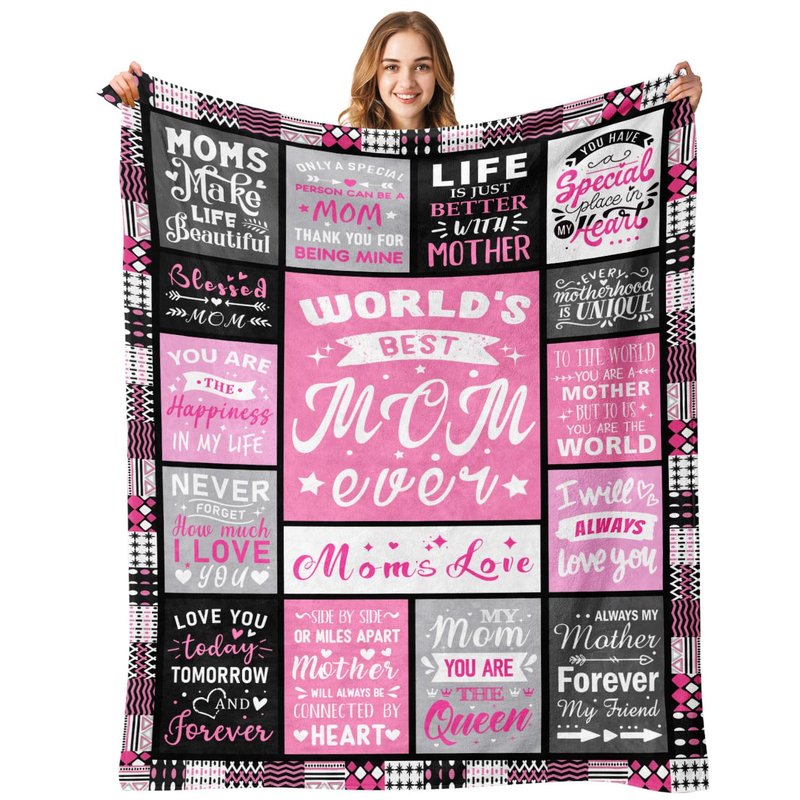 PVDSAVE Moms Birthday Gifts from Daughter Son - Blanket Gifts for Mom - World's Best Mom Ever Gifts - Christmas Valentines Day Mothers Day Birthday Present for Moms - Mother Life Blanket 50"x60"