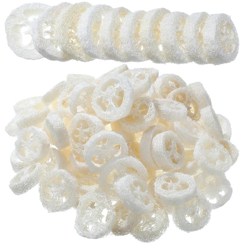 Bokon 120 Pcs Natural Loofah Slices for Soap Making Bulk Reusable Natural Loofah Sponge Organic Exfoliating Bath Shower Luffa Small Scrubber, Bright White
