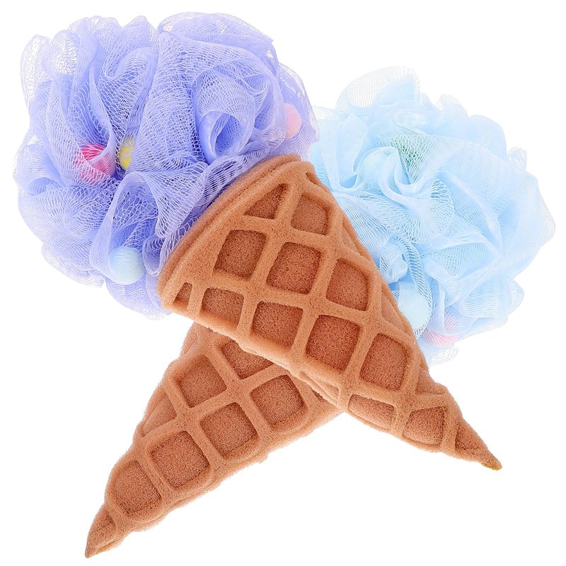Beavorty Ice Cream Loofah Shower Sponge 2-Pack Household Bath Balls with Lanyard for Gentle Exfoliation and Quick Drying 11.02X4.72 Inches