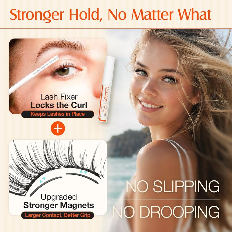 LASHVIEW Magnetic Eyelashes - No Glue Needed, Reusable Soft Wispy Lashes for Cat Eye Look | Easy Applicator