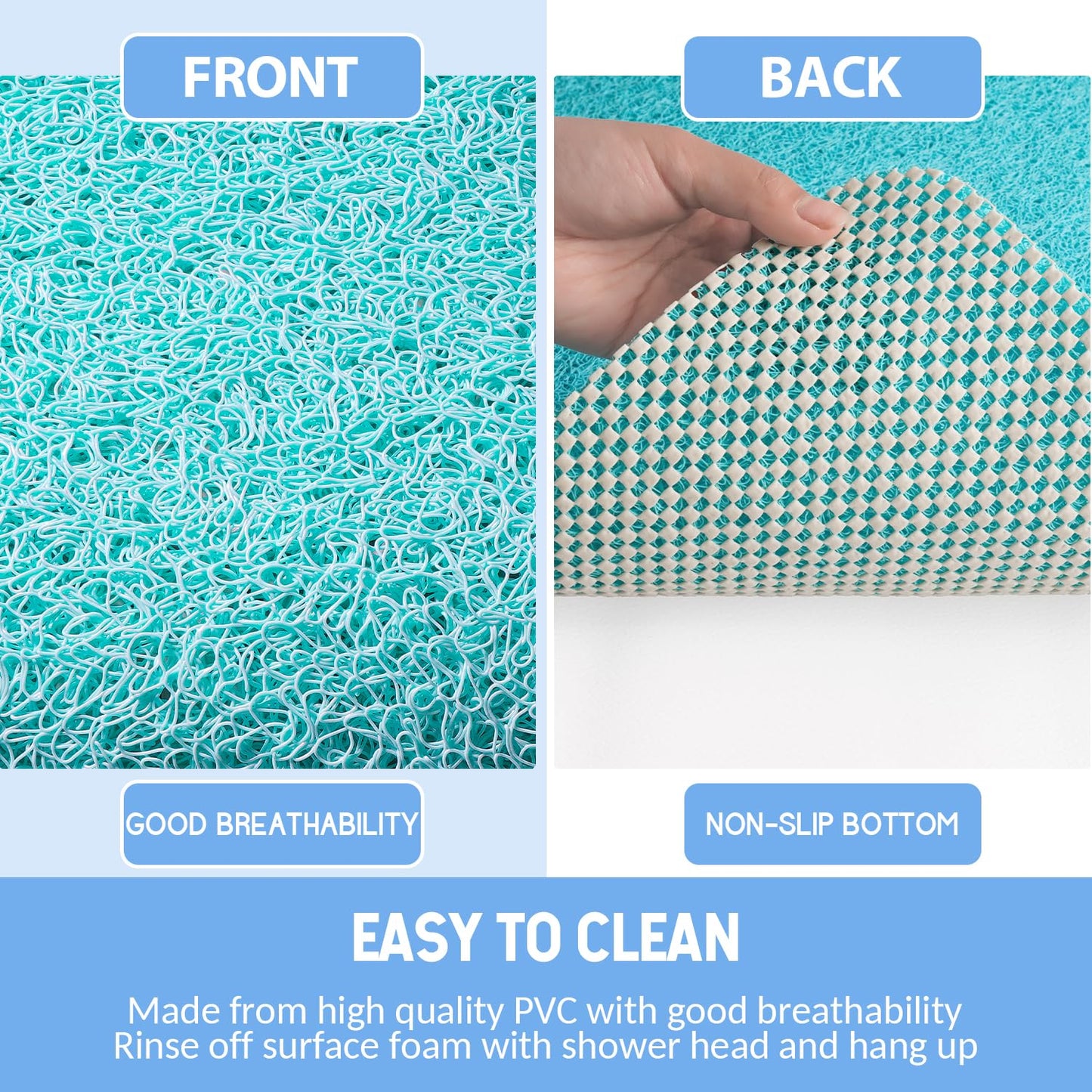 Hargiis Non-Slip Bathtub Mat, Anti Slip Shower Mat, Fast Drying Bathtub Mats, Foot Scrubber Mat, Anti Slip Mat for Tub, Floor, Bathroom, Kitchen, Home, Hotel (Turquoise Blue 24"×24")