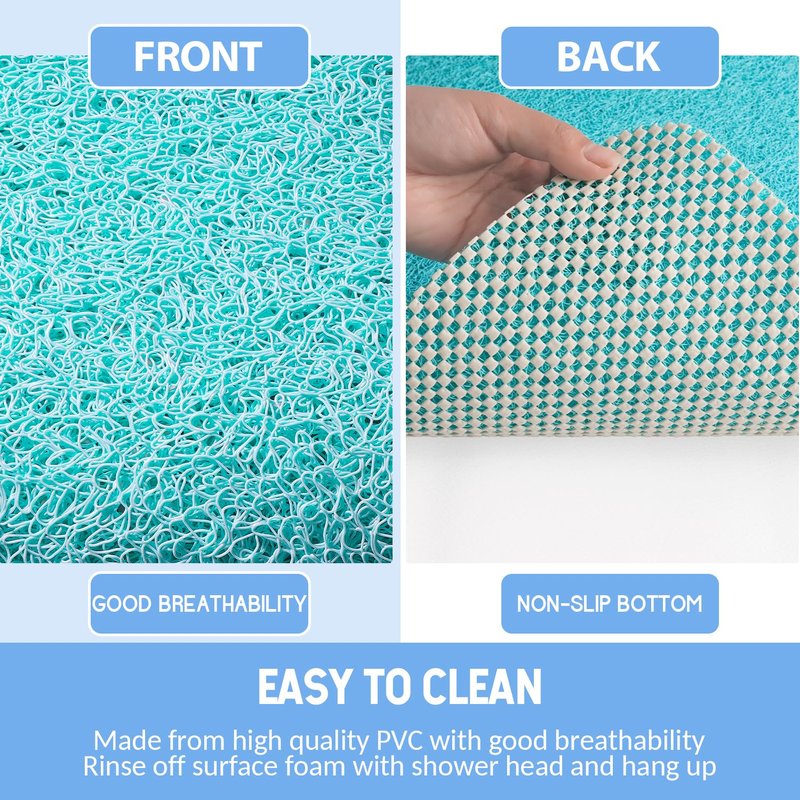 Hargiis Non-Slip Bathtub Mat, Anti Slip Shower Mat, Fast Drying Bathtub Mats, Foot Scrubber Mat, Anti Slip Mat for Tub, Floor, Bathroom, Kitchen, Home, Hotel (Turquoise Blue 32"×17")