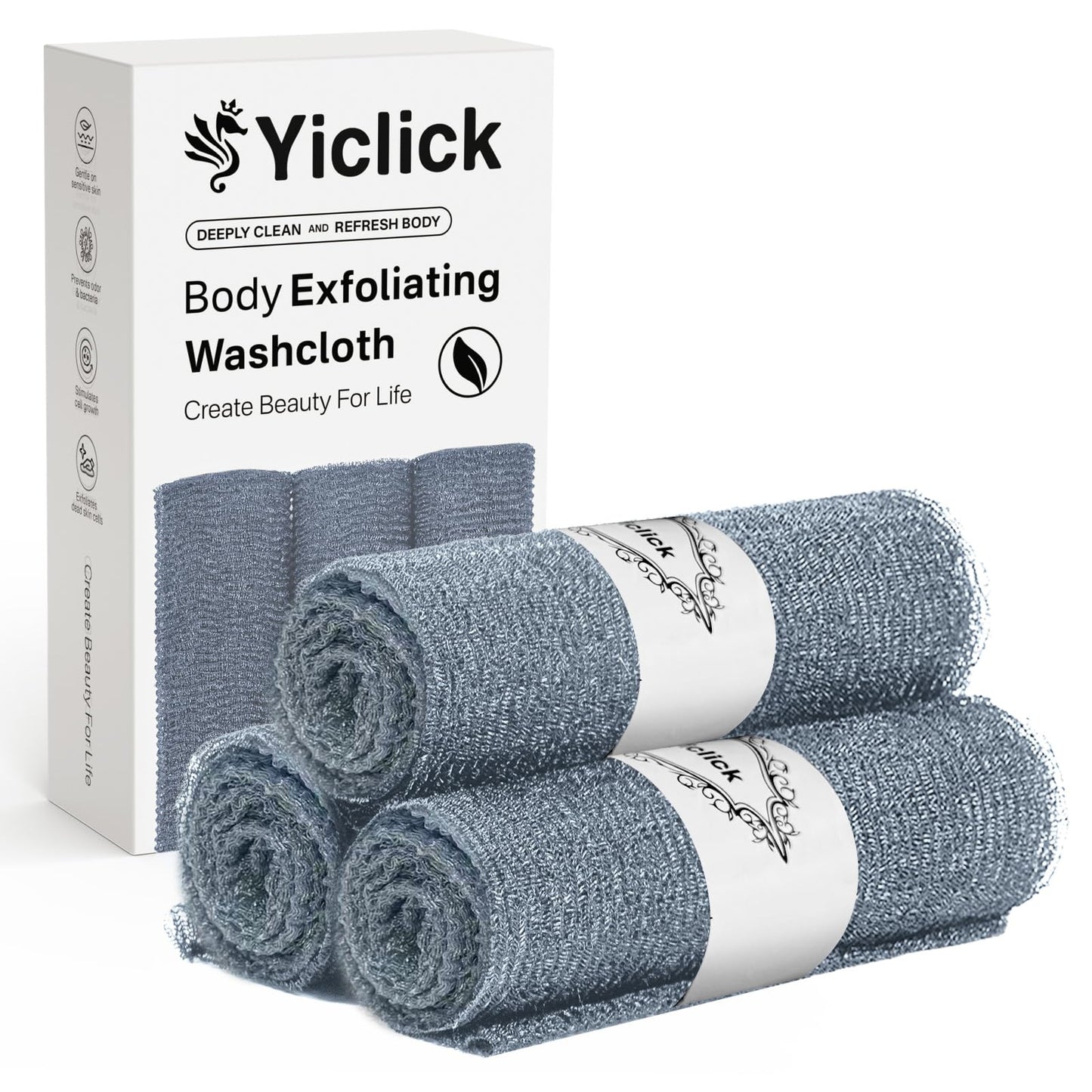 Yiclick Exfoliating Washcloth Towel, Japanese Exfoliating Wash Cloth, Korean Body Scrubber Exfoliator, Back Scrubber Washer for Shower Bath, Body Scrub African Net Sponge Loofah Luffa Colors