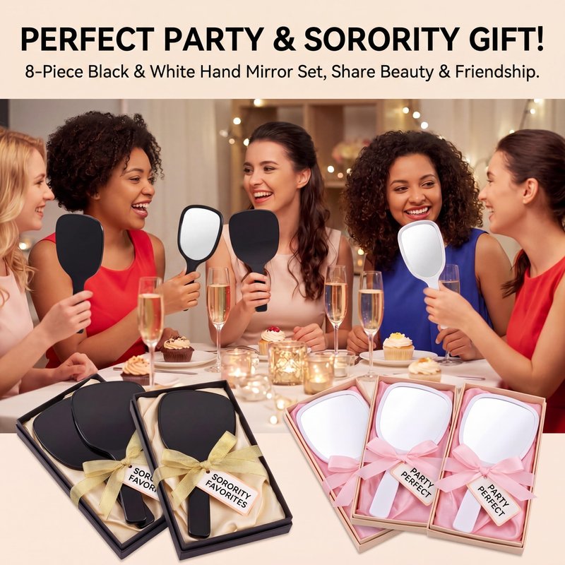 Jetec 8 Pcs Small Handheld Hand Mirrors 1X Compact Travel Makeup Mirror 3.15 x 7.09 in Mini Handheld Cosmetic Kid Mirror for Girl DIY Crafts Classroom Party Salon Favors (Black,White)