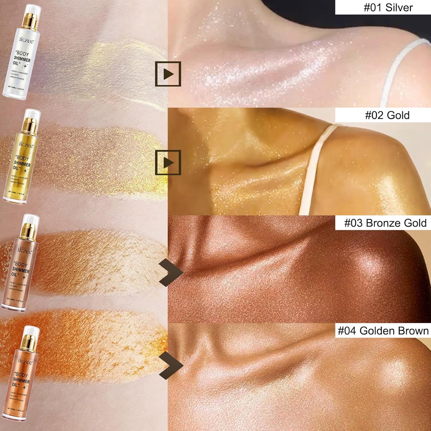 Skiennix Shimmer Oil - 100ml Moisturizing Body Luminizer | Waterproof Glitter Highlighter in Bronze Gold