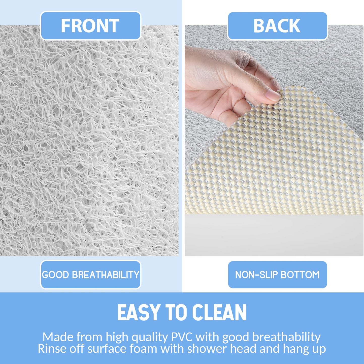 Hargiis Non-Slip Bathtub Mat, Anti Slip Shower Mat, Fast Drying Bathtub Mats, Foot Scrubber Mat, Anti Slip Mat for Tub, Floor, Bathroom, Kitchen, Home, Hotel (White 40"×16")