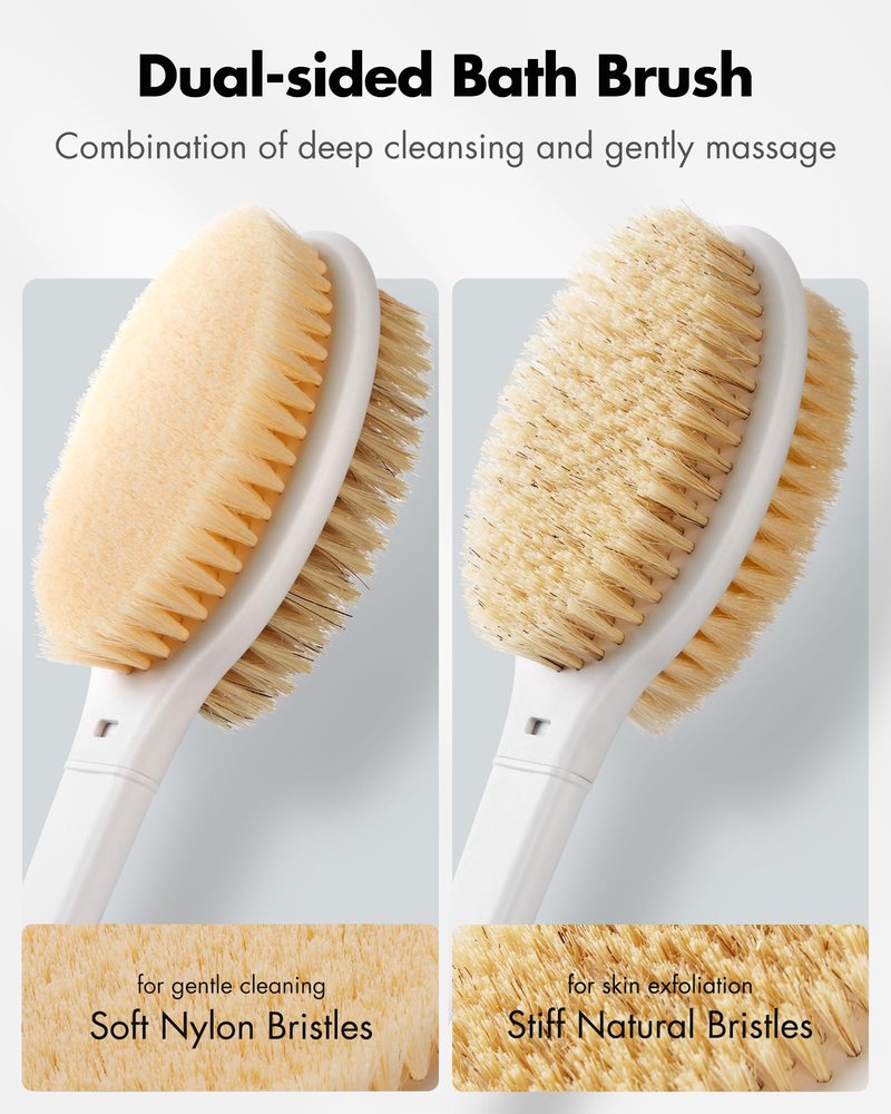 Back Scrubber Body Shower Brush: Anti Slip Long Handle Bath Brush with Stiff and Soft Bristles - Showering Exfoliator Wet or Dry Brushing for Women, Men, Elderly (Mint Green)