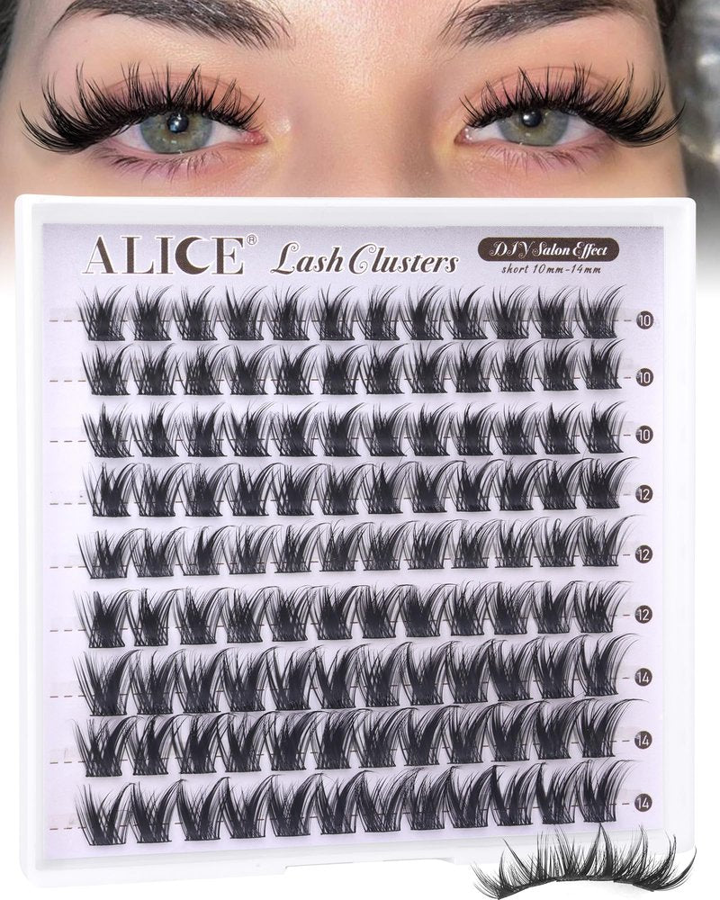 ALICE Lash Clusters Wispy Eyelash Clusters Short 10-14mm Cluster Eyelash Extensions Natural Volume Lash Extensions Thin Band DIY Individual Lashes