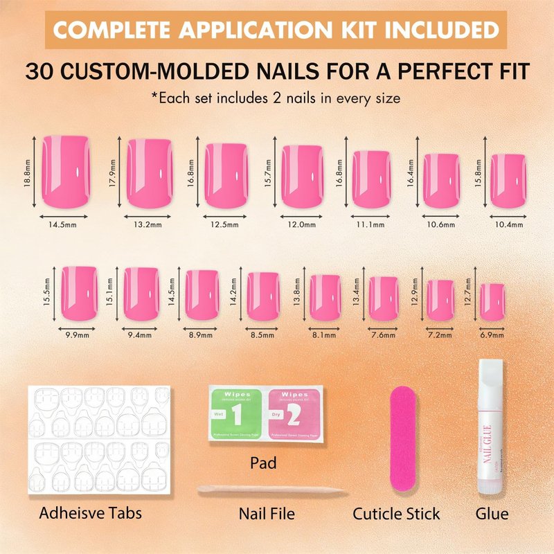 KQueenest Baby Pink Press On Nails Short Square, 30 Pcs Sturdy Reusable Fake Nails Kit with Nail Glue & Adhesive Tabs, Glossy Soft Gel Glue On Nails for Women, Beginners, At-Home Manicure