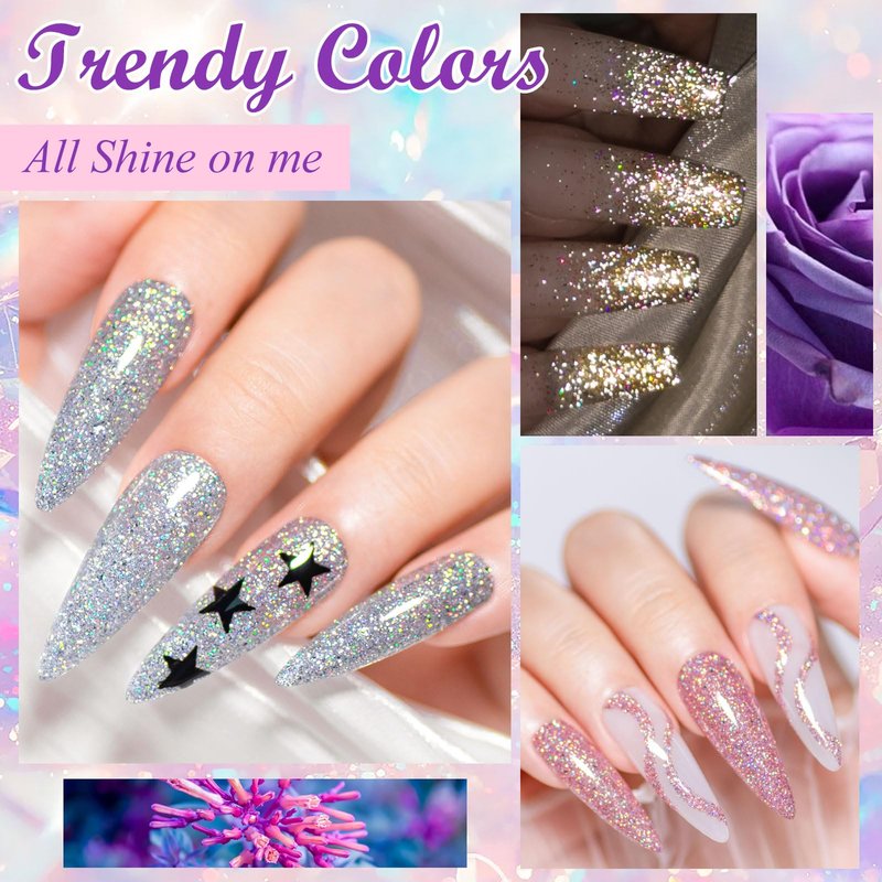 Four Lily 12 Pcs Reflective Glitter Gel Nail Polish, Shimmery Gel Polish Set Sparkly Shiny Gel Soak Off UV LED Nail Art Varnish Manicure Kit DIY at Home