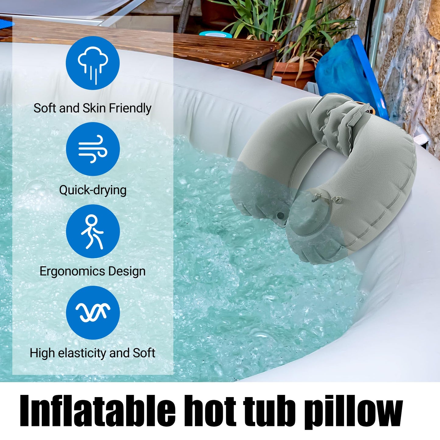 MABOZOO U-Shaped Hot Bathtub Pillow,Inflatable Spa Pillows for Hot Tub with Adjustable Button for Shower, Neck Support Headrest & Leg Pillow for Relaxation Spa Soak in Bathtub