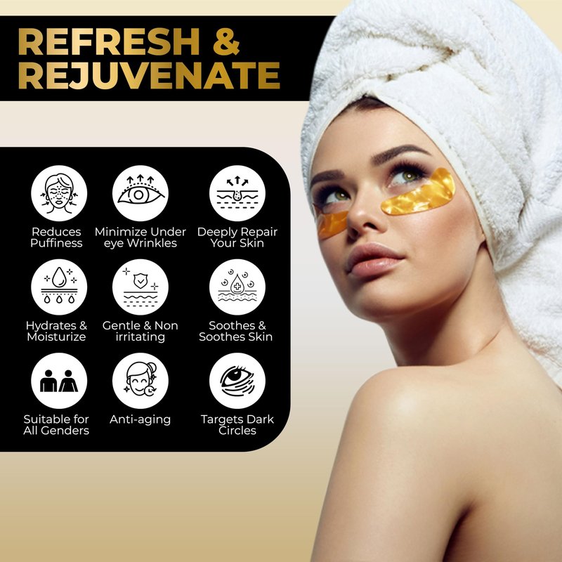 Klainja Under Eye Patches (25 Pairs) - Skin Care - Beauty Eye Mask - Eye Patches - Gift for Men - Gift for Women - Luxury Golden Eye Masks - Travel Essential - Gift Set