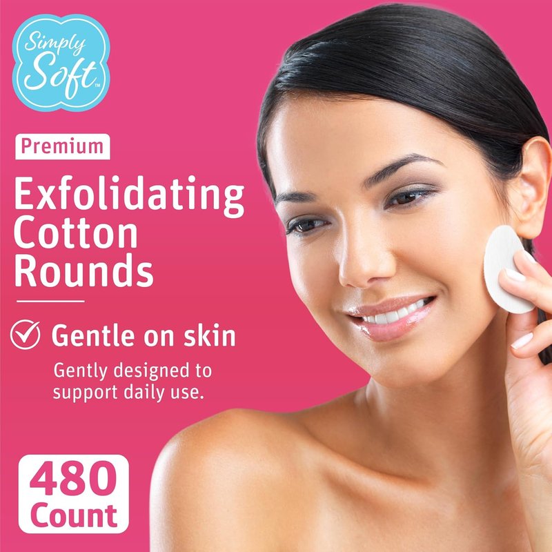 Hypoallergenic Exfoliating Cotton Rounds - Soft Dual Textured Pads | 80 Count (Pack of 6)