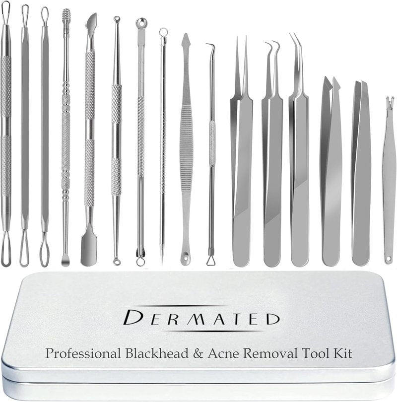 16 Pcs Blackhead Remover Tools 410 Grade Stainless Steel | Pimple Popper Tool Kit | Stainless Steel Professional Pimple Extractor Tool Kit for Blackheads, Comdone, Acne, Zit, and Whiteheads