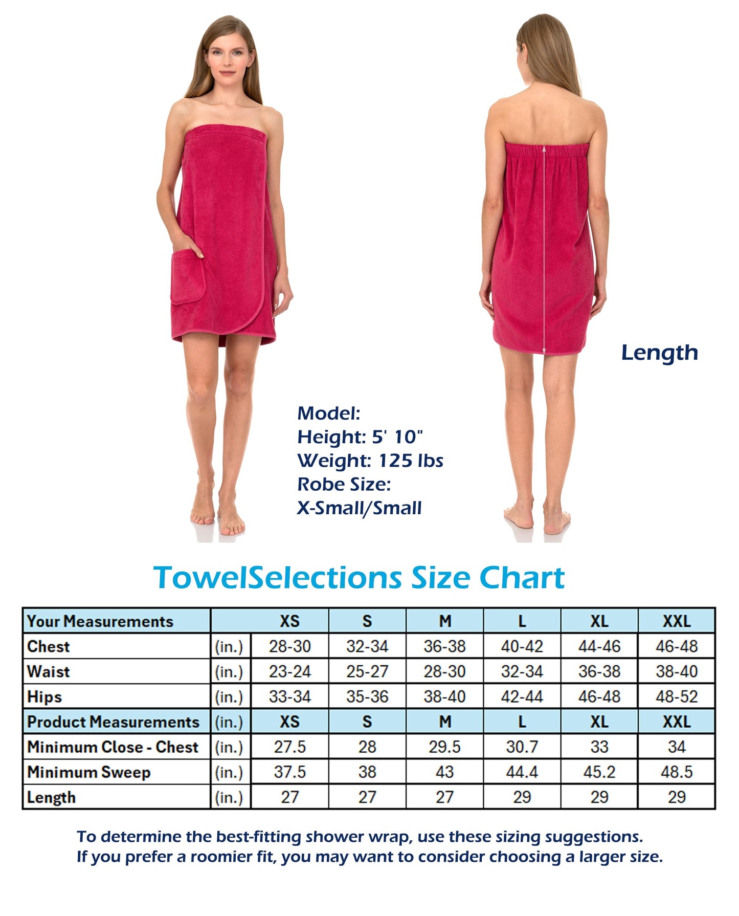 TowelSelections Womens Shower Wrap Adjustable Cotton Terry Cloth Bathwrap Gym Cover-up XX-Large White