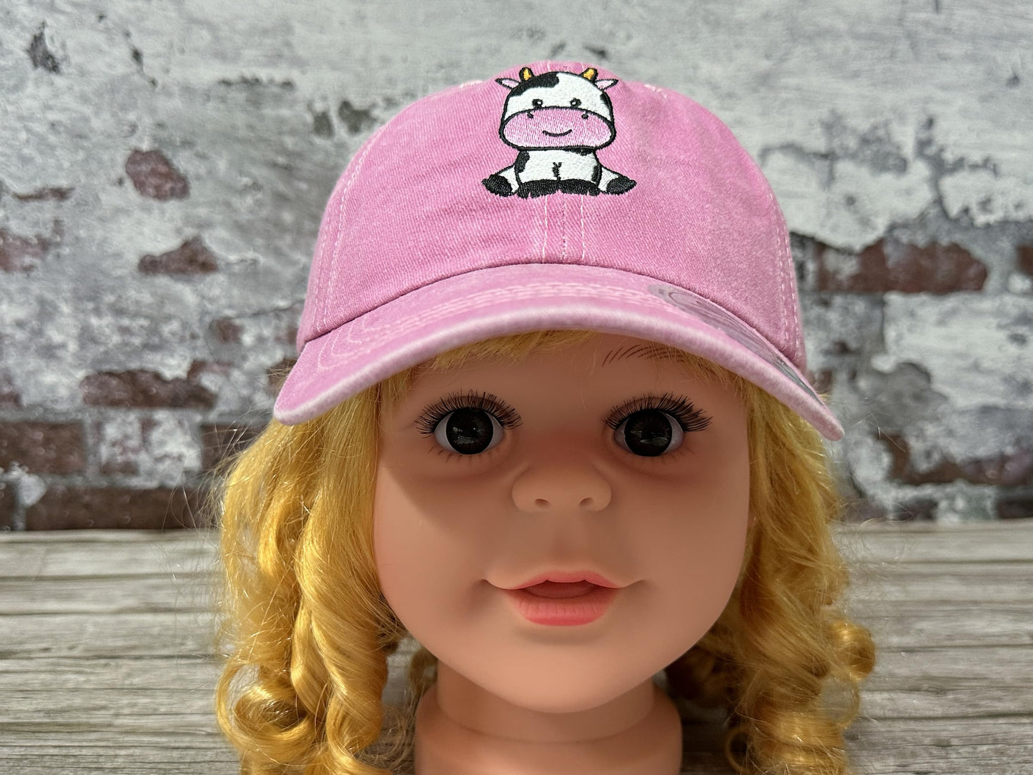 Hepandy Embroidered Cute Cow Hat for Girl, Washed Pink Baseball Cap for Kids, Embroidery Adjustable Trucker Hats for Child