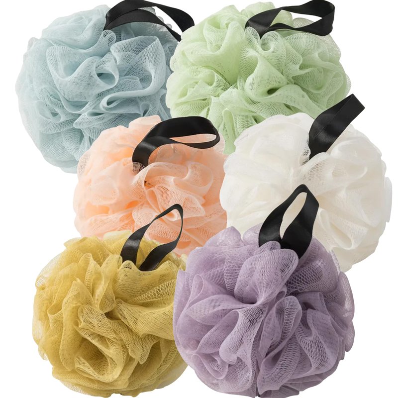 Loofah Sponges for Shower,Light Tone 6 Pack - Blue, Purple, Light Green, Beige, Orange & Yellow