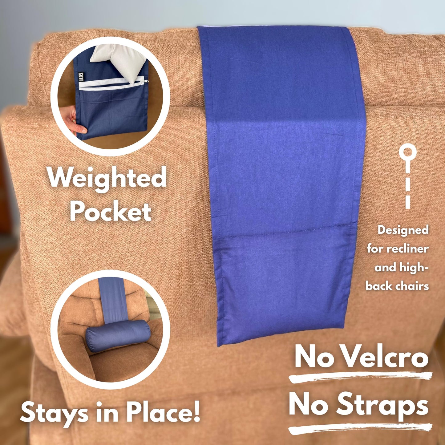 EOT Wellness Recliner Pillow for Lumbar, Neck, and Cervical Support, Sleep, Couch, Office Chair, Headrest, Weighted, No Velcro Required (Slate Gray)