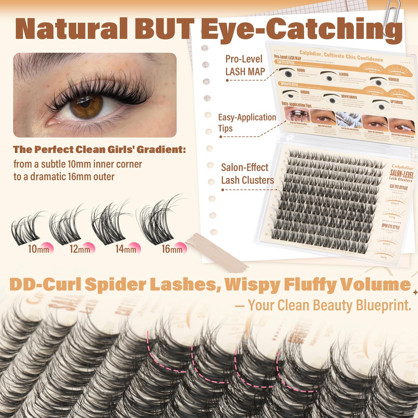 Spider Lash Clusters Breeze Eyelash Clusters DD Curl Cluster Eyelash Extensions Fluffy Spider Lashes Clusters Wispy Individual Lashes Extension Soft Thin Band Cluster Lashes 10-16MM for Natural Look