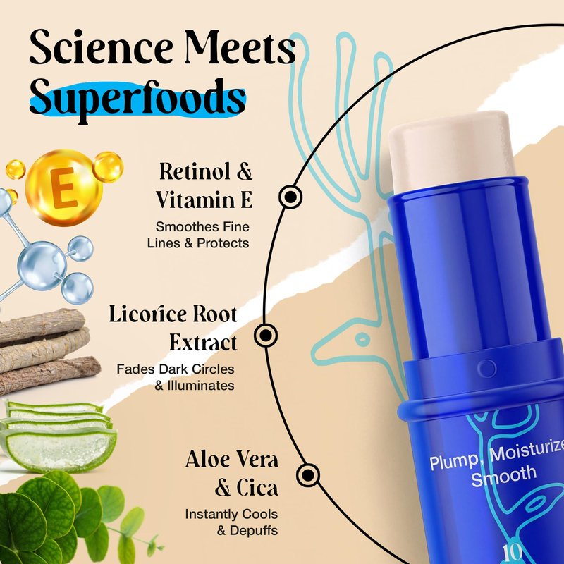 2 Pk 20g Under Eye Balm Stick Hydrating | 0.7 Oz Moisturizing Under Eye Brightener Stick w/Retinol, Aloe Vera, Vit E | Plumps, Hydrates & Reduces Dark Circles & Puffiness | Multipurpose Undereye Balm