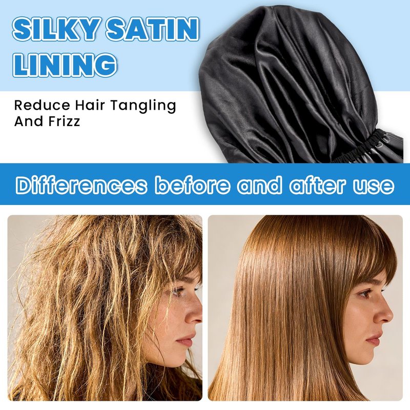 Extra Large Shower Cap XL Satin Lining Shower Bonnet Black Shower Cap for Men Women Thick Long Hair Braids Curly Hair