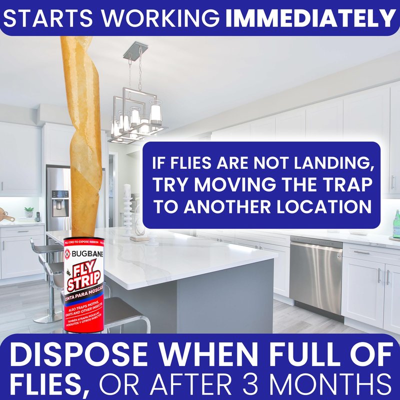Fly Strips Indoor Sticky Hanging 10pk with Pins. Non Toxic Outdoor Fly Trap Indoor for Home. Flies Tape Paper Trap Ribbon Roll for House Gnat Fruit and Housefly. Bug Catchers for Inside Home Flypaper.