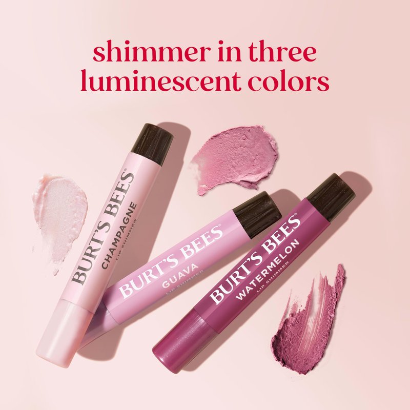 Burt's Bees Lip Shimmer Pink Collection, Tinted Lip Balm Stick, Moisturizing for All Day Hydration with Natural Glowy Pigmented Finish & Buildable Color, 3 Shades; Value Pack, 3 Tubes x 0.09 Oz