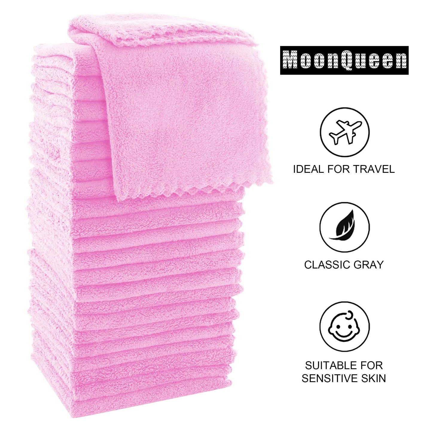 MOONQUEEN Ultra Soft Premium Washcloths Set - 12 x 12 inches - 72 Pack - Quick Drying - Highly Absorbent Coral Velvet Bathroom Wash Clothes (Frozen Berry)