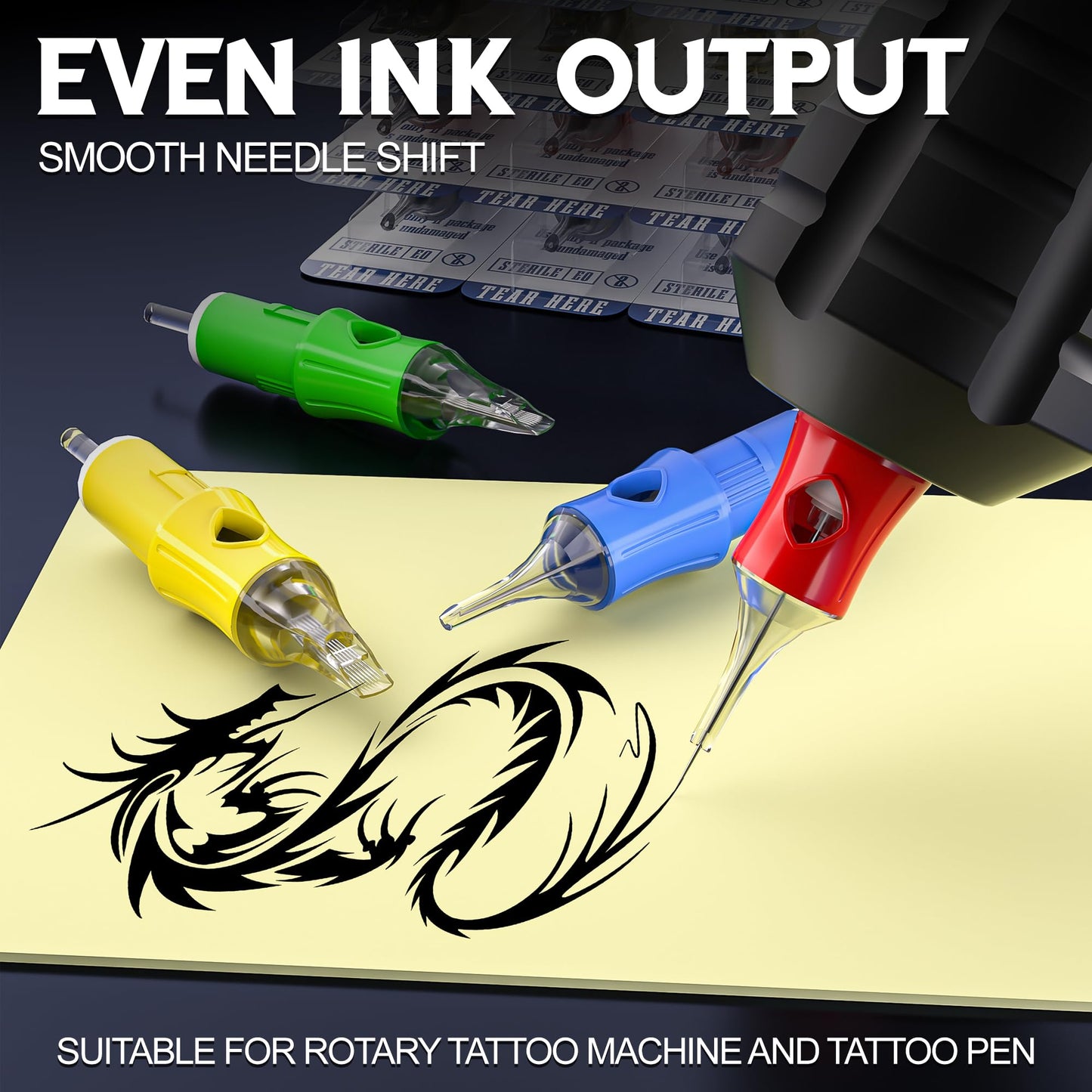 NEDPAIN 50Pcs Tattoo Cartridge Needles #12 Standard Mixed Sizes Round Liner Shader Magnum 3RL 5RL 9RL 3RS 5RS 5RM 9RM 5M1 9M1 Disposable Needles for Rotary Tattoo Machine Tattoo Supplies