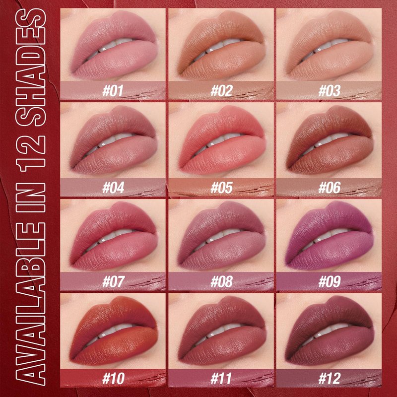 Jolilab 12Pcs Velvet Matte Lipstick Nude Matte Soft Dark Color Stick High Pigmented Long-Lasting Waterproof Lip Stick Lip Balm Beauty Cosmetics Gift for Women(01#-12#)