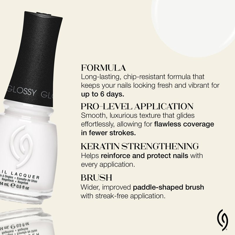 China Glaze CG Nail Lacquer White On White Nail Polish, Quick Dry, Chip Resistant Glossy Finish for Salon & DIY Manicure, 0.5 fl oz