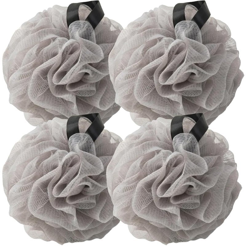 Loofah Sponges for Shower,Exfoliating Cleaning Bath Loofa Body Scrubber Balls for Women Men Washing,All Gray 4 Pack Loofahs