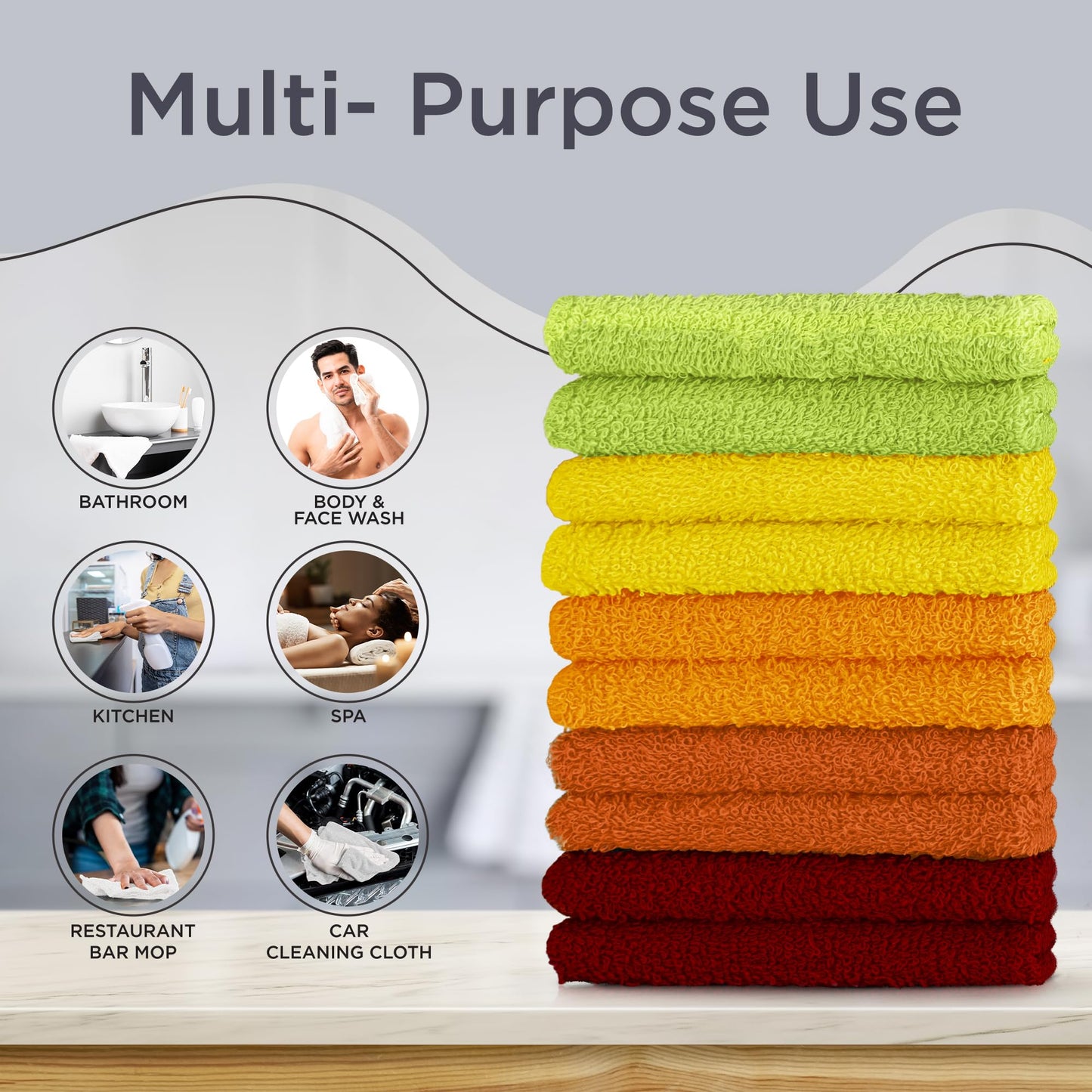 DecorRack 10 Pack 100% Cotton Wash Cloth, Luxurious Soft, 12 x 12 inch Ultra Absorbent, Machine Washable Washcloths, Assorted Set 2 (10 Pack)