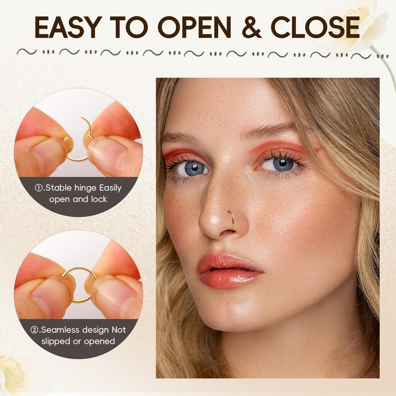 ONESING 10Pcs Gold Nose Ring Hoop 20G Clicker Nose Hoops Hypoallergenic Stainless Steel Nose Piercings Jewelry Gold Nose Jewelry Septum Helix Cartilage Lip Body Piercings for Women Men 7mm 8mm 9mm 10mm 12mm