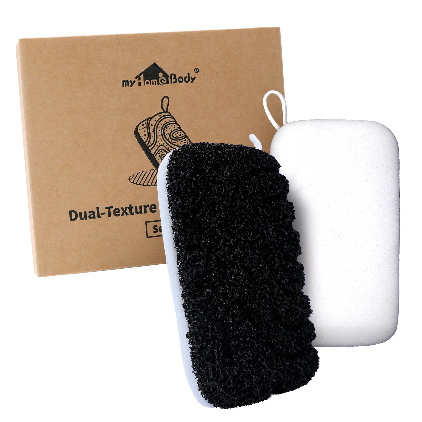 myHomeBody Extra Exfoliating Body Scrubber, Bath Sponge for Women, Loofah Exfoliator for Men, 2pc