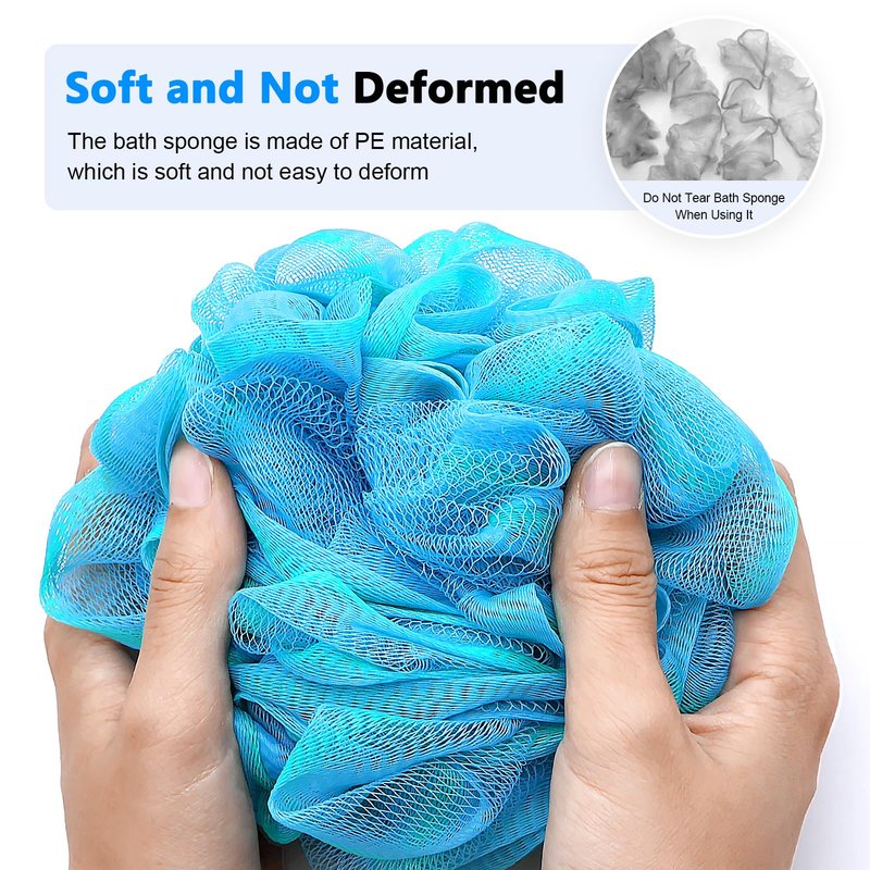 Loofah on a Stick PE Soft Mesh Luffa with Non-Slip Wooden Handle Made of Soft and Sturdy Rubber Material Back Scrubber for Shower for Women and Men with String for Easy Hanging(Green Blue)