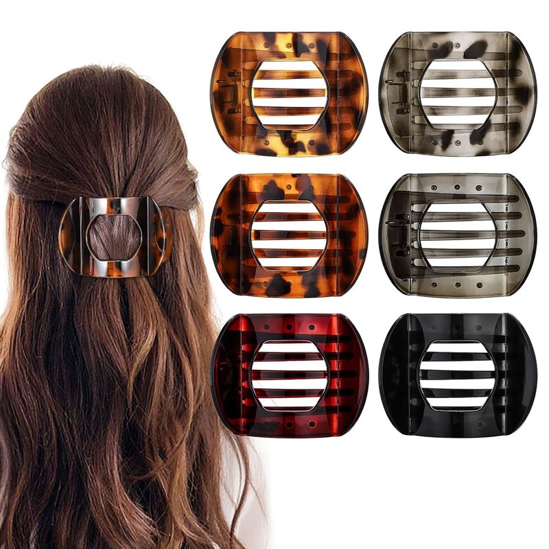 Obeoby Flat Hair Clips - 6 PCS Medium Tortoiseshell French Claw Barrettes for Women & Girls