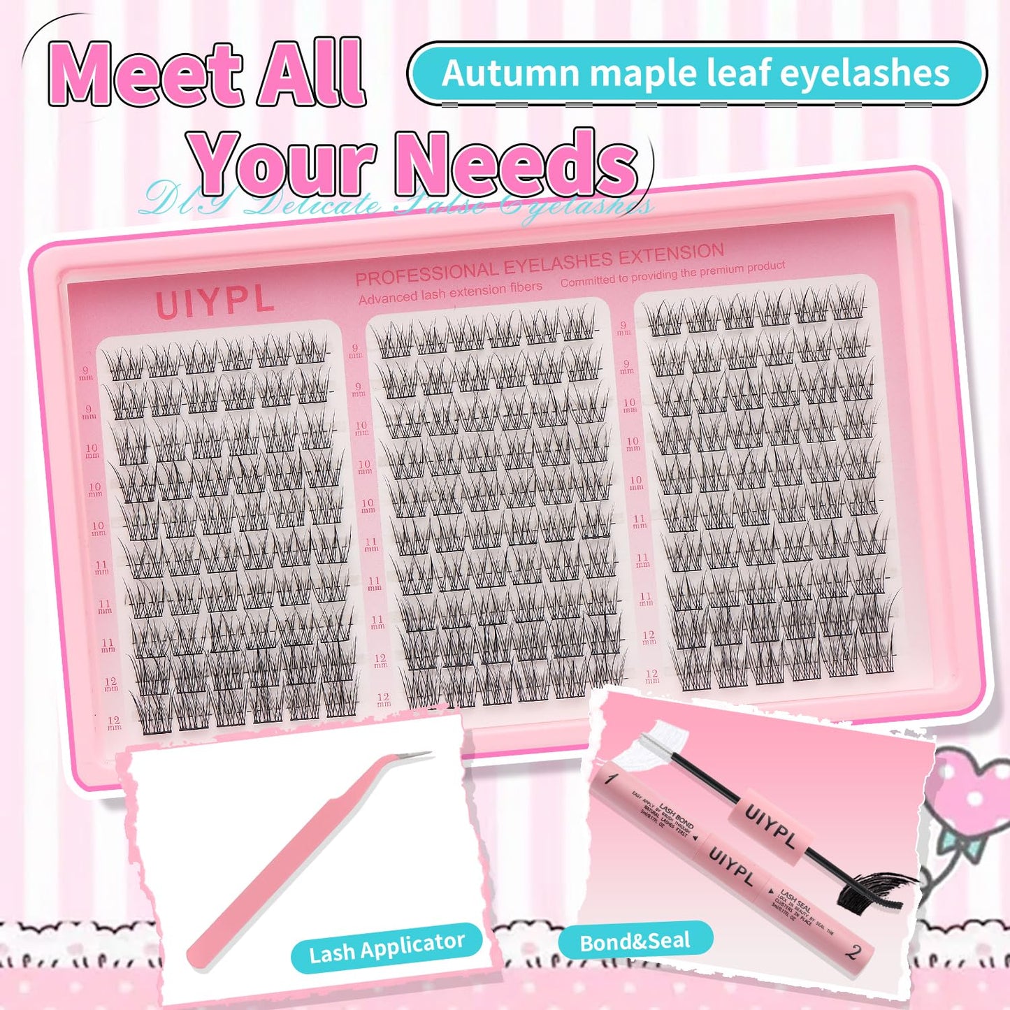 UIYPL Lash Clusters Kit-Cluster Eyelash Extensions. Eyelash Extension Kit. Volume Lash Clusters. Pro Lash. False Eyelashes & Adhesivesc. (Fishtail kit 180pcs)