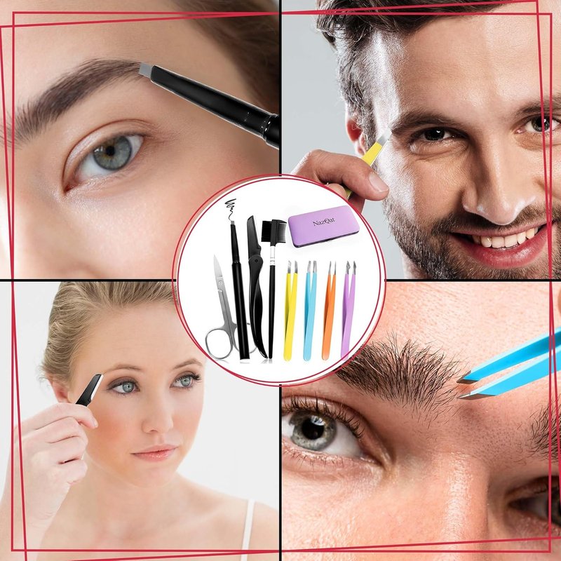8-in-1 Eyebrow Grooming Kit for Men & Women - Precision Tweezers, Razor, Scissors & Brush | Luxury Padded Case