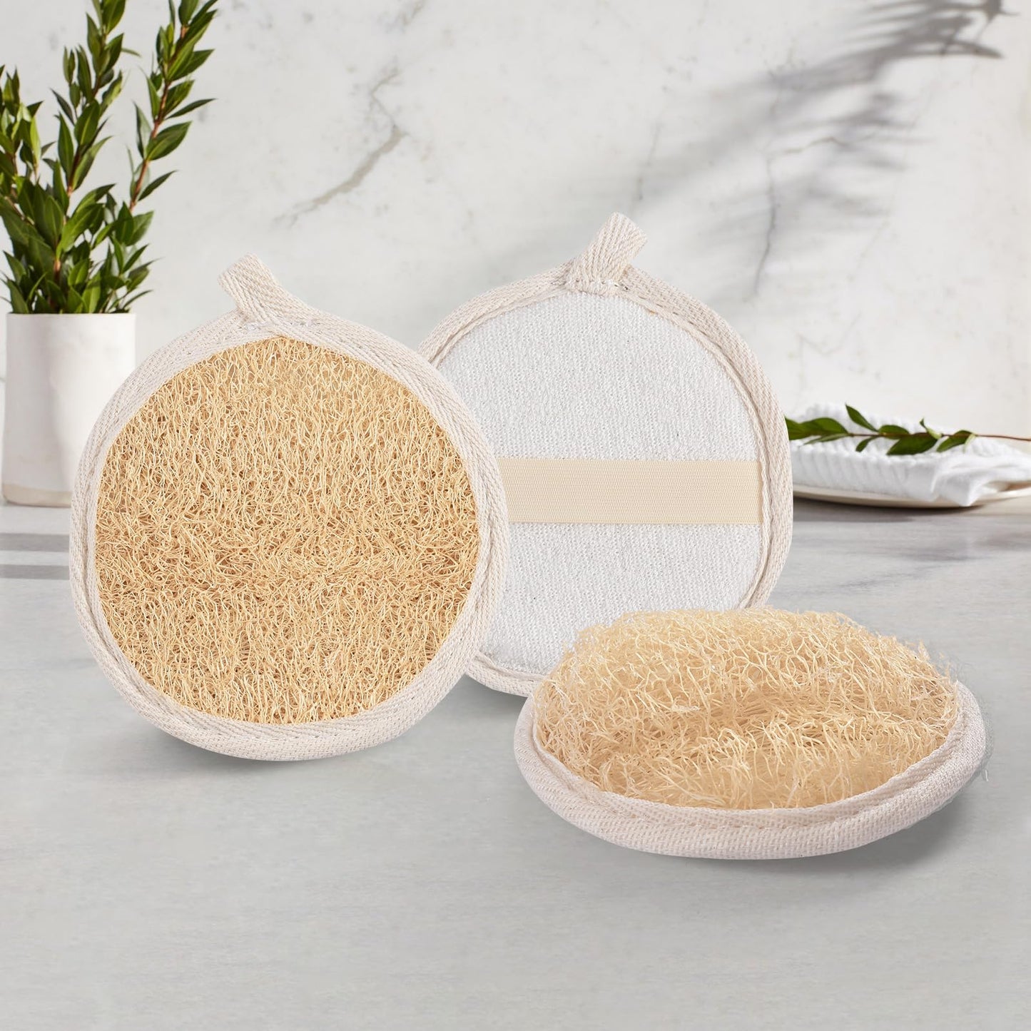 3 Pack Natural Loofah Face Scrubber, Women Facial Pad, Loofa Face Exfoliator Scrubber, Exfoliating Loofah Sponges for Shower Face