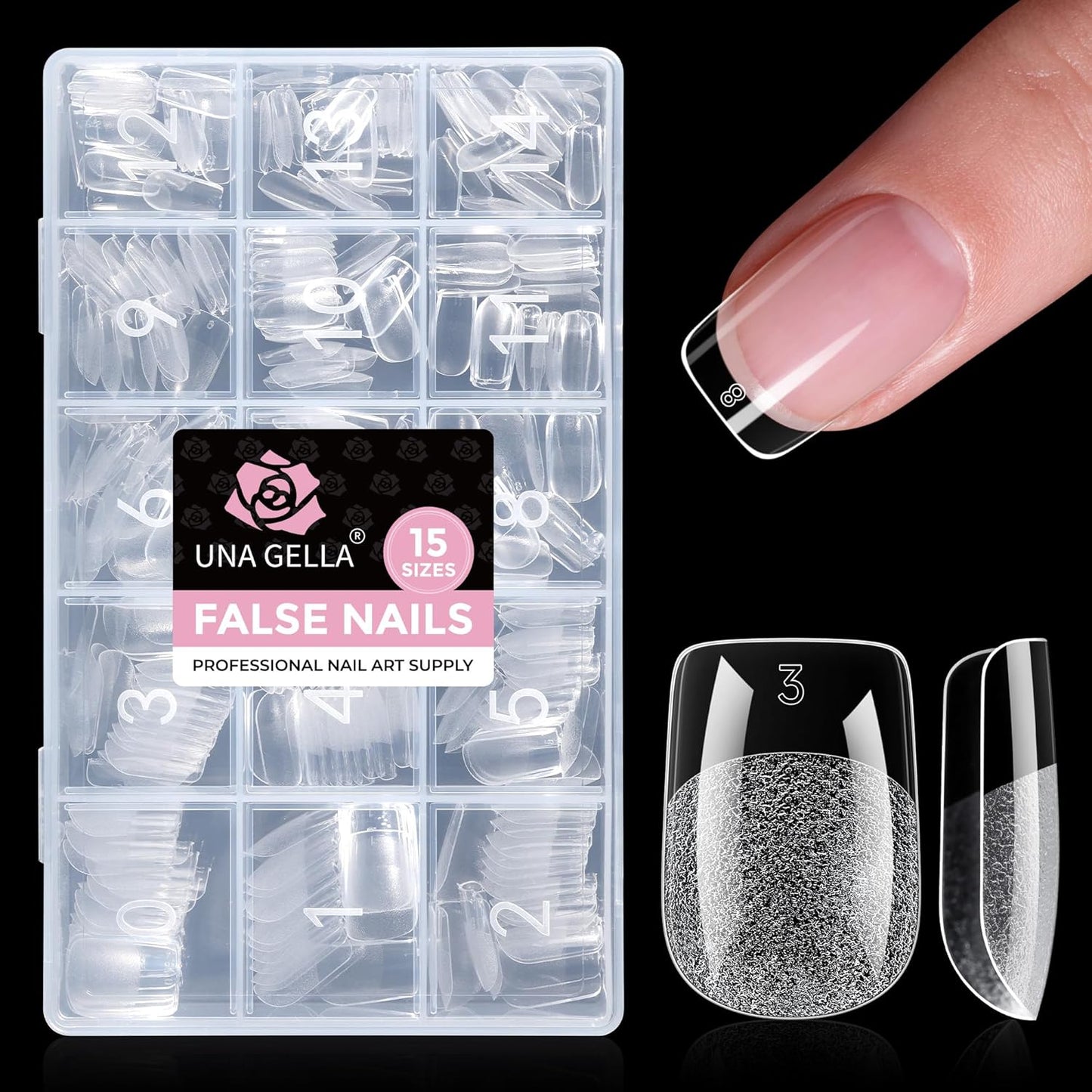 UNA GELLA Gel Nail Tips - Short Square Press-On Nails, 300pcs Full Cover for DIY Nail Extensions