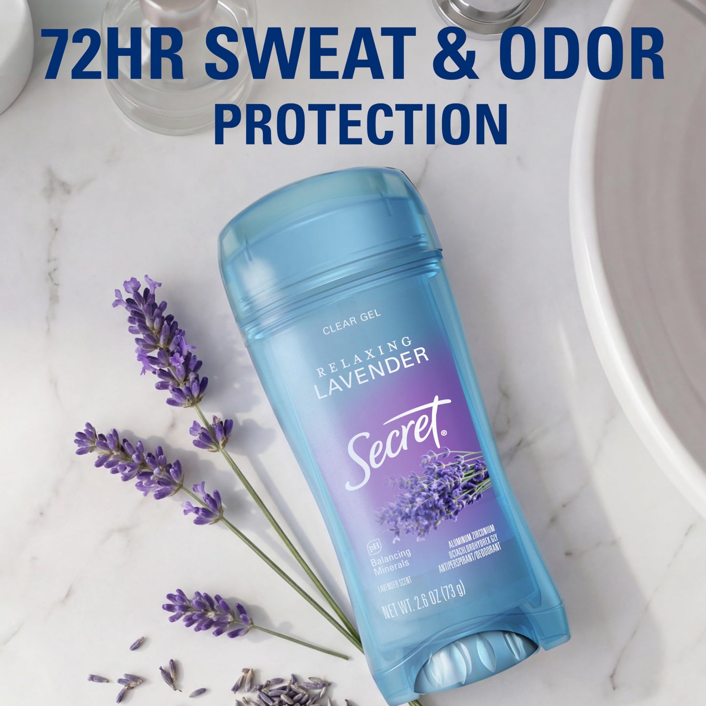 Secret Fresh Antiperspirant Deodorant for Women, 72hr Breathable Sweat & Odor Protection, Instant Freshness & Gentle, PH Balancing Minerals, Clear Gel, Relaxing Lavender Scent, 2.6 oz (Pack of 2)