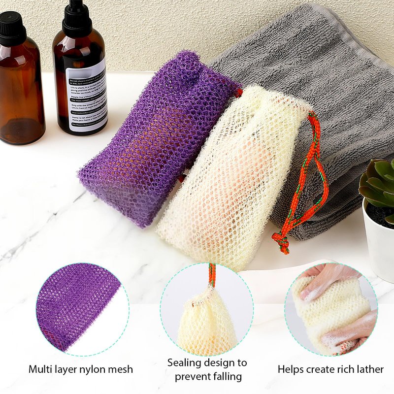 2 Pack Soap Bags Soap Savers for Bar Soaps Exfoliating Net Mesh for Shower Holder Shampoo Bar Pouch Mesh Foaming Bag for Bath and Shower(2 Colors, 5.5 x 3.5 In)