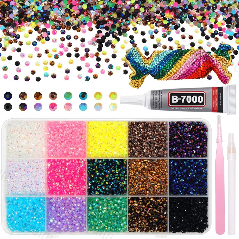 15000Pcs Resin Rhinestones for Bedazzling Kit, 3mm Bedazzler Kit with Flatback Rhinestones, Multicolor Flatback Jelly Gems for Crafting Book Crafts Tumblers Fabric Nail Art Makeup