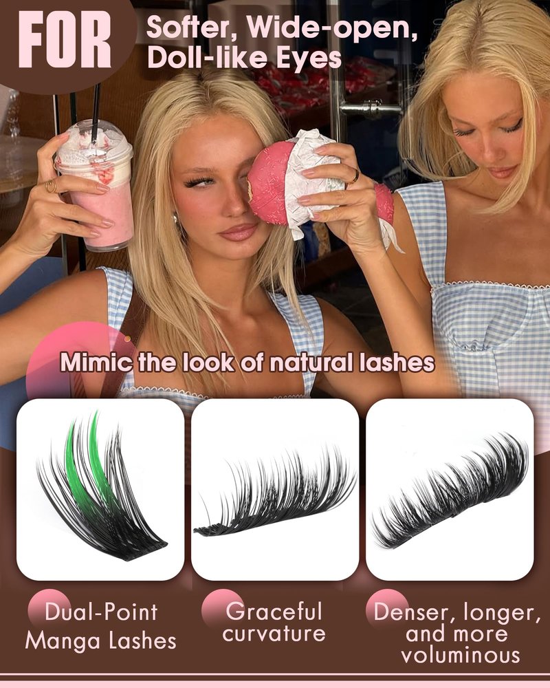 Goddvenus Wispy Manga Lash Clusters Natural Eyelash Clusters Fairy Cluster Eyelash Extensions Anime Individual Lashes C Curl Lash Extension Waterproof DIY Eye Lashes Cluster